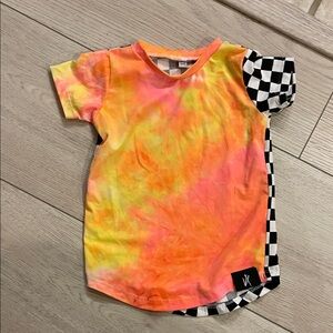 Colorful Tie-Dye Kids Tee with Checkered Accent